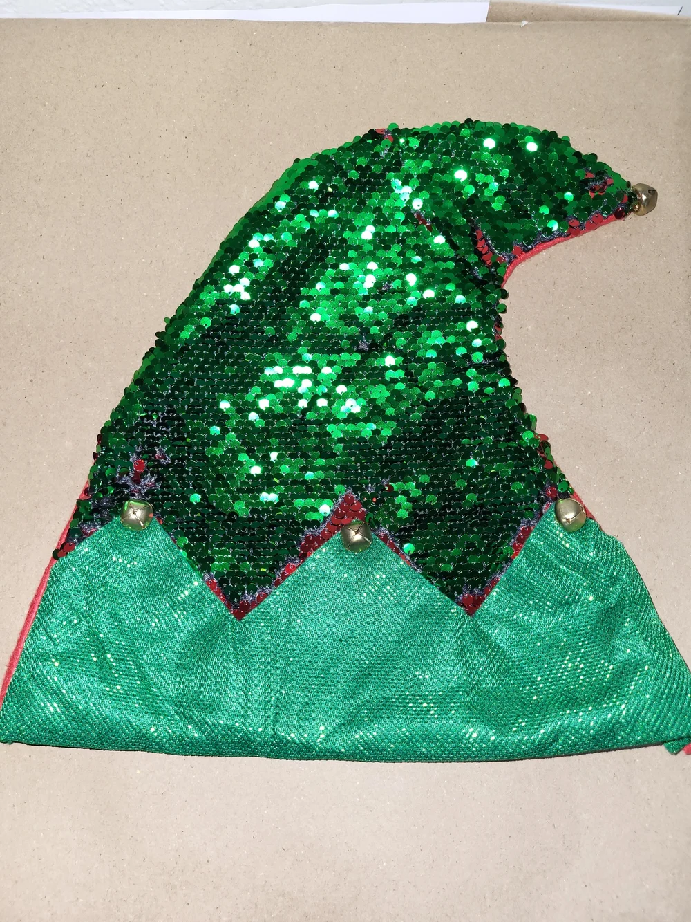 Kids Green Sequin Elf Hat with Jingle Bells